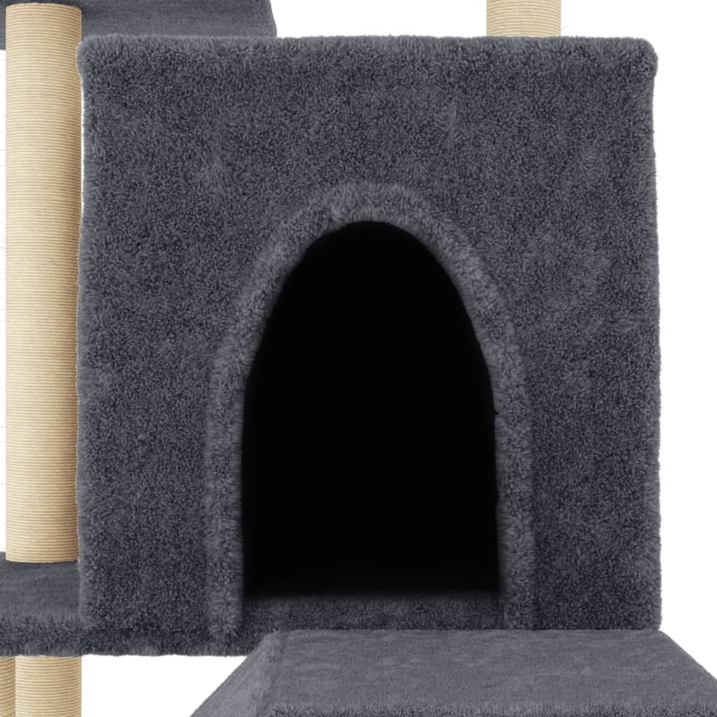 Cat house with sisal rope scratching posts, dark grey, 110.5 cm