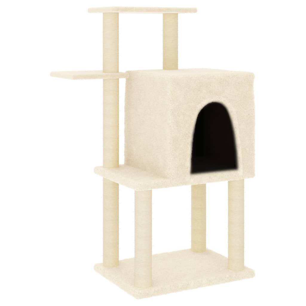 Cat house with sisal rope scratching posts, cream, 97 cm