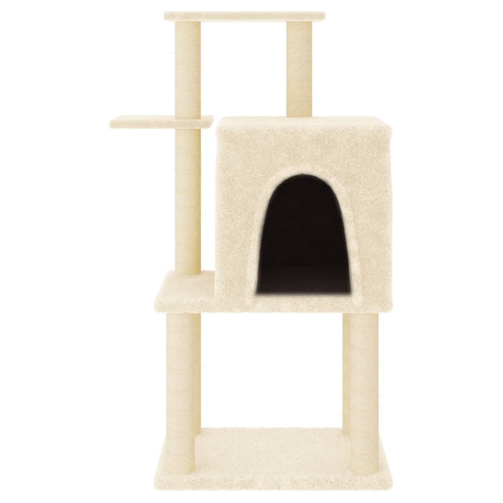 Cat house with sisal rope scratching posts, cream, 97 cm