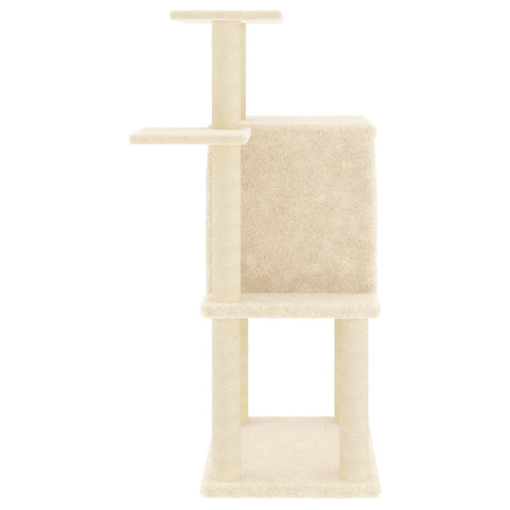 Cat house with sisal rope scratching posts, cream, 97 cm