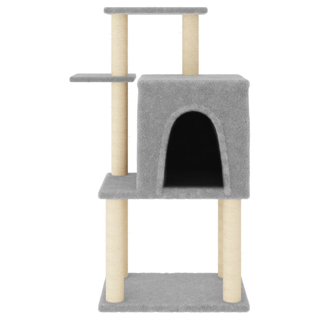 Cat house with sisal rope scratching posts, light grey, 97 cm