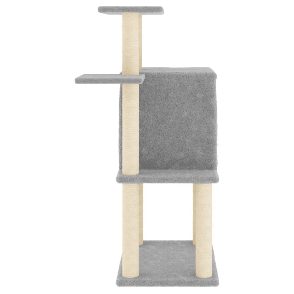 Cat house with sisal rope scratching posts, light grey, 97 cm