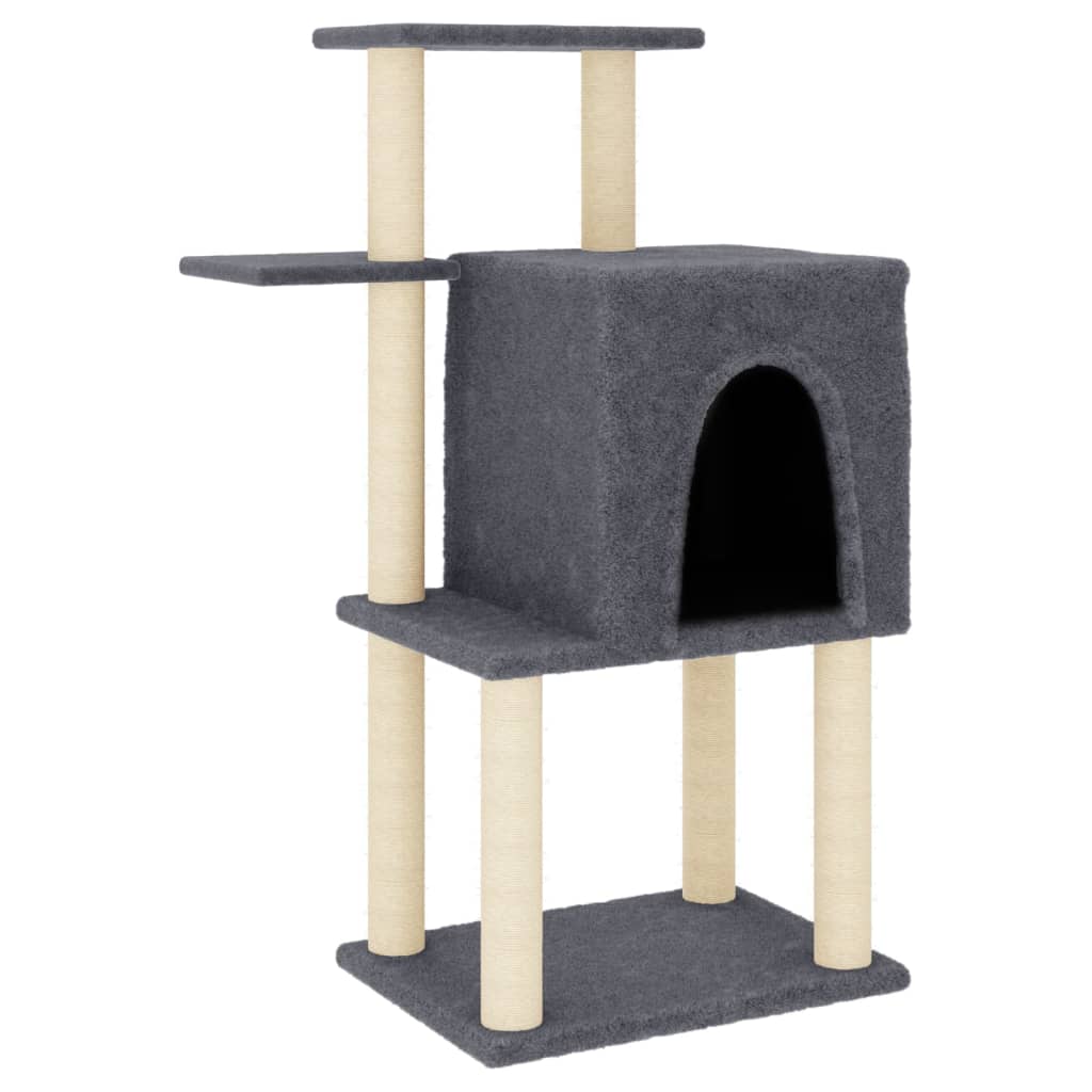 Cat house with sisal rope scratching posts, dark grey, 97 cm