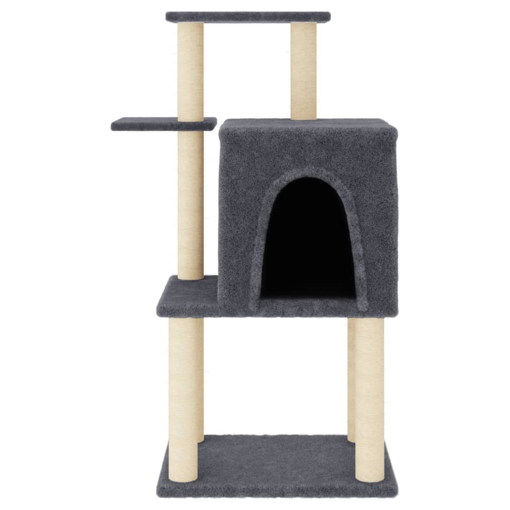 Cat house with sisal rope scratching posts, dark grey, 97 cm