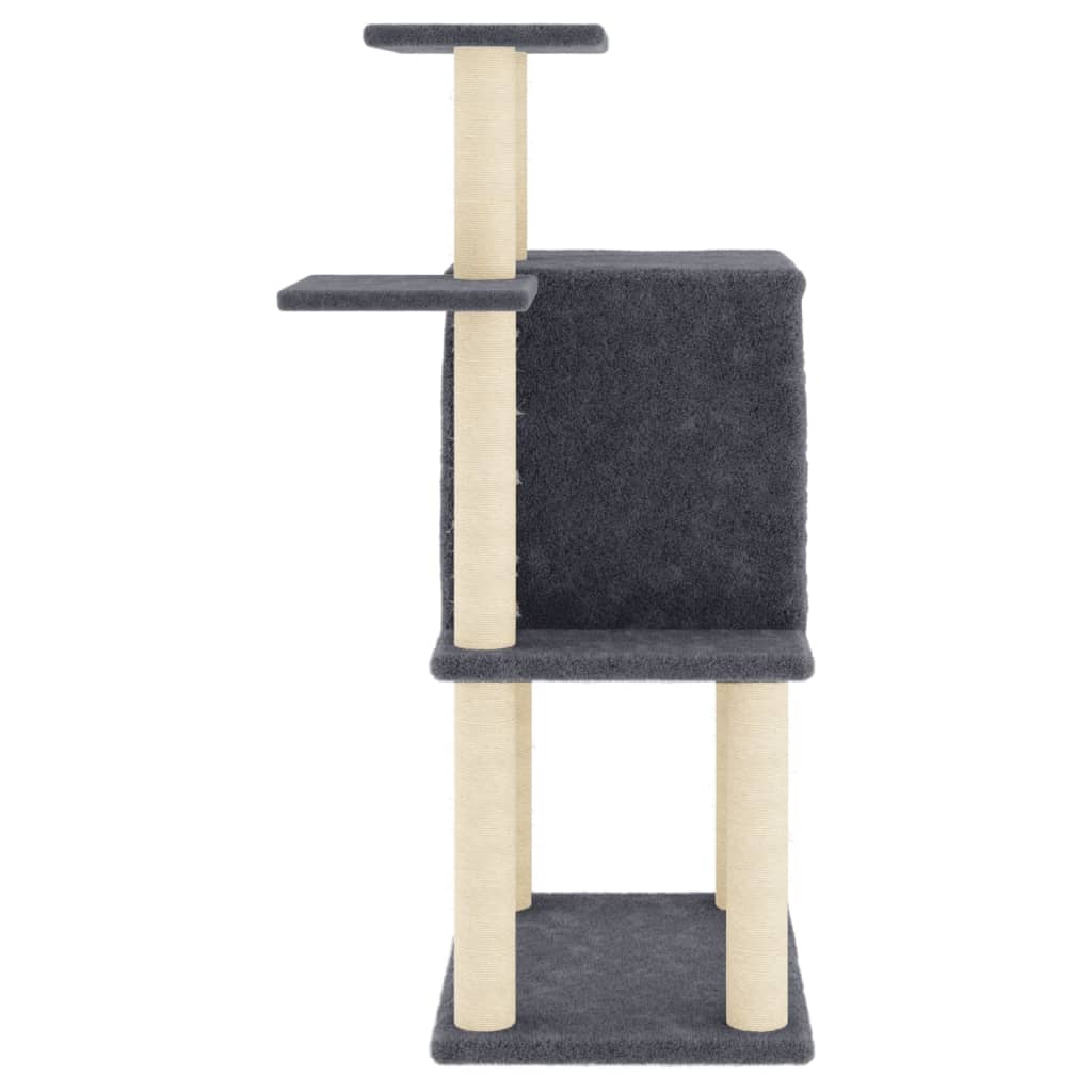 Cat house with sisal rope scratching posts, dark grey, 97 cm