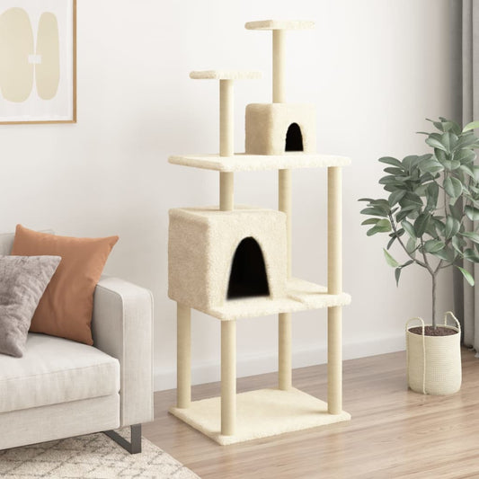 Cat house with sisal rope and scratching post, cream, 167 cm