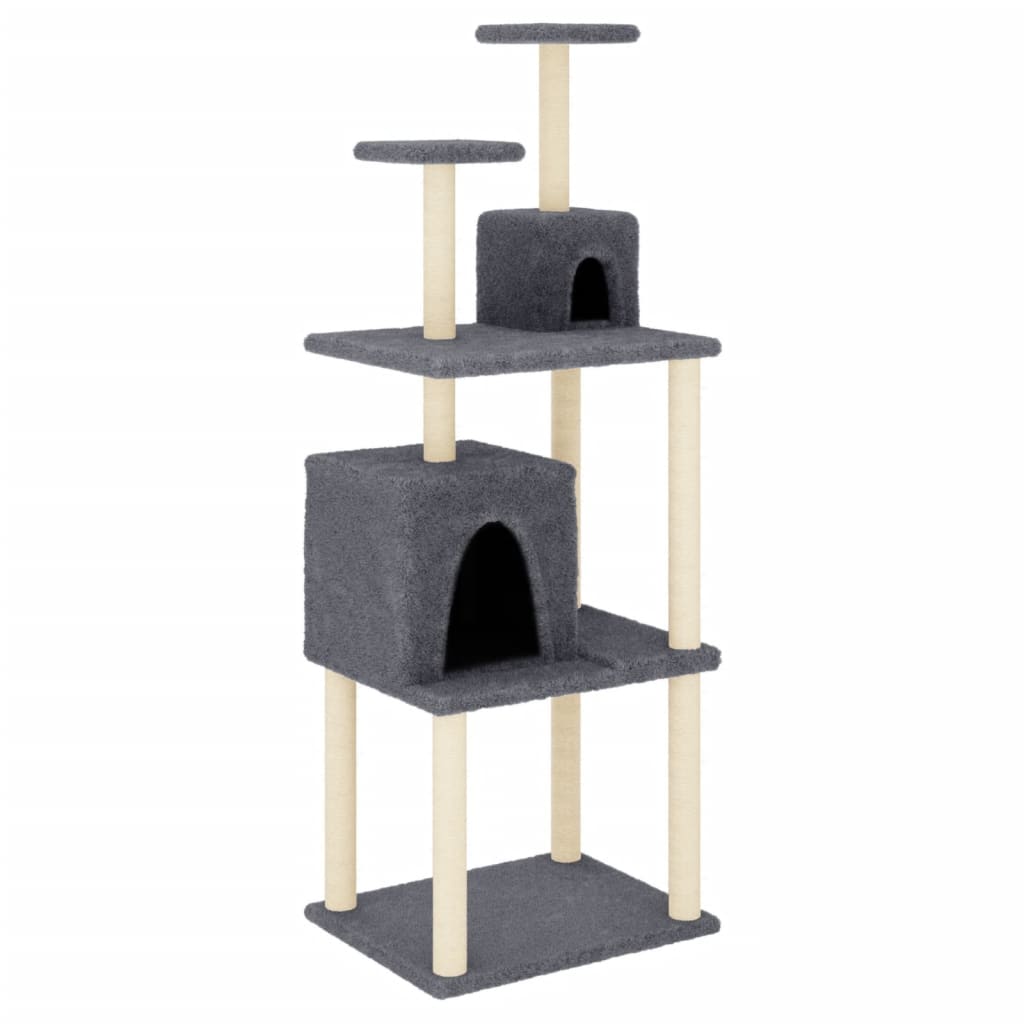 Cat house with sisal rope and scratching post, dark grey, 167 cm