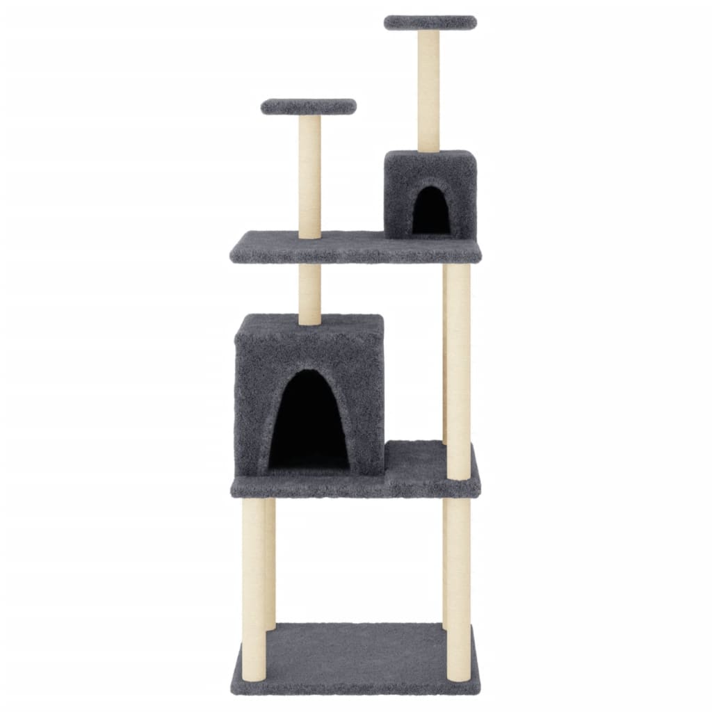 Cat house with sisal rope and scratching post, dark grey, 167 cm