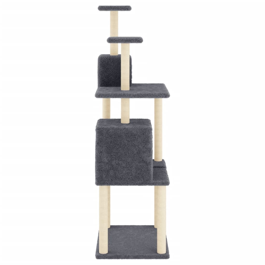 Cat house with sisal rope and scratching post, dark grey, 167 cm