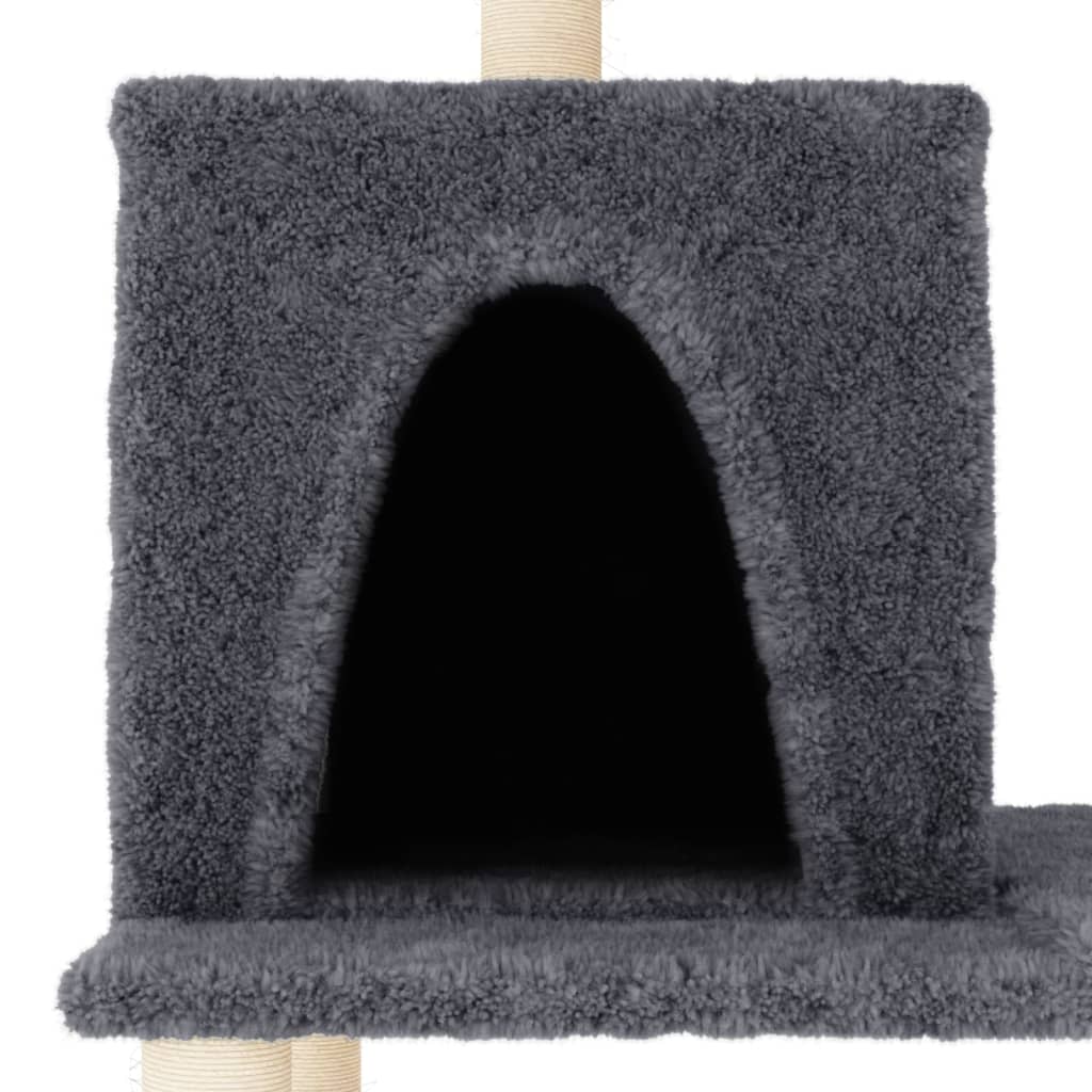 Cat house with sisal rope and scratching post, dark grey, 167 cm