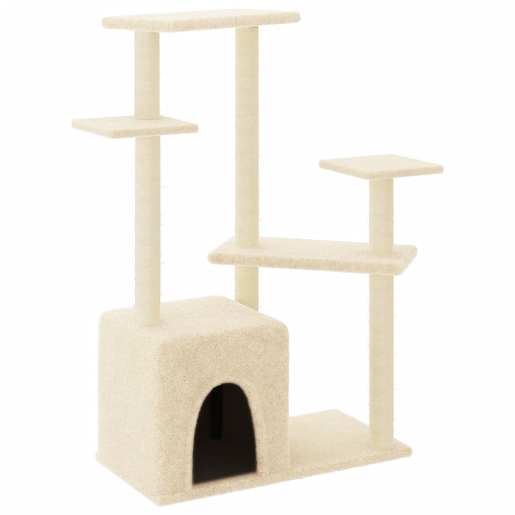 Cat house with sisal rope and scratching post, cream, 107.5 cm