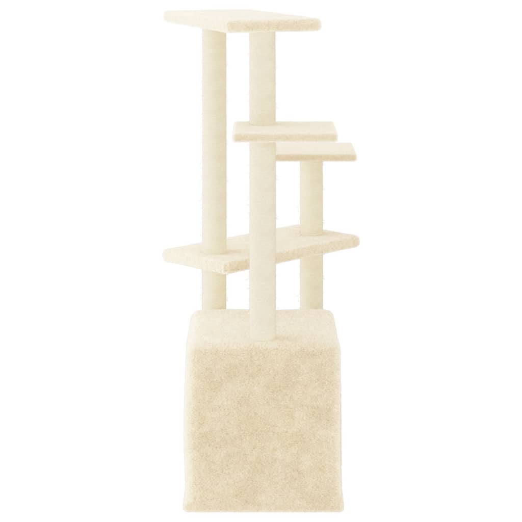 Cat house with sisal rope and scratching post, cream, 107.5 cm