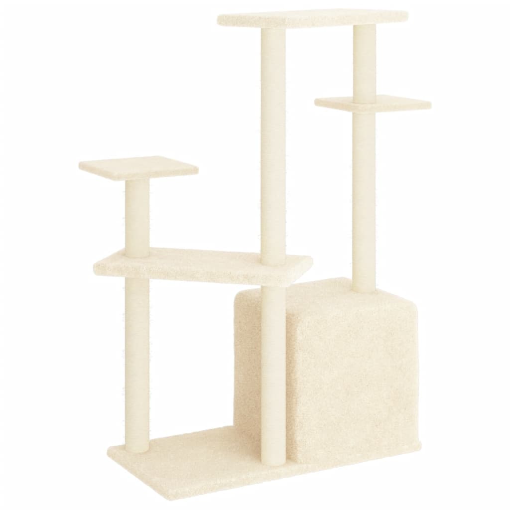 Cat house with sisal rope and scratching post, cream, 107.5 cm