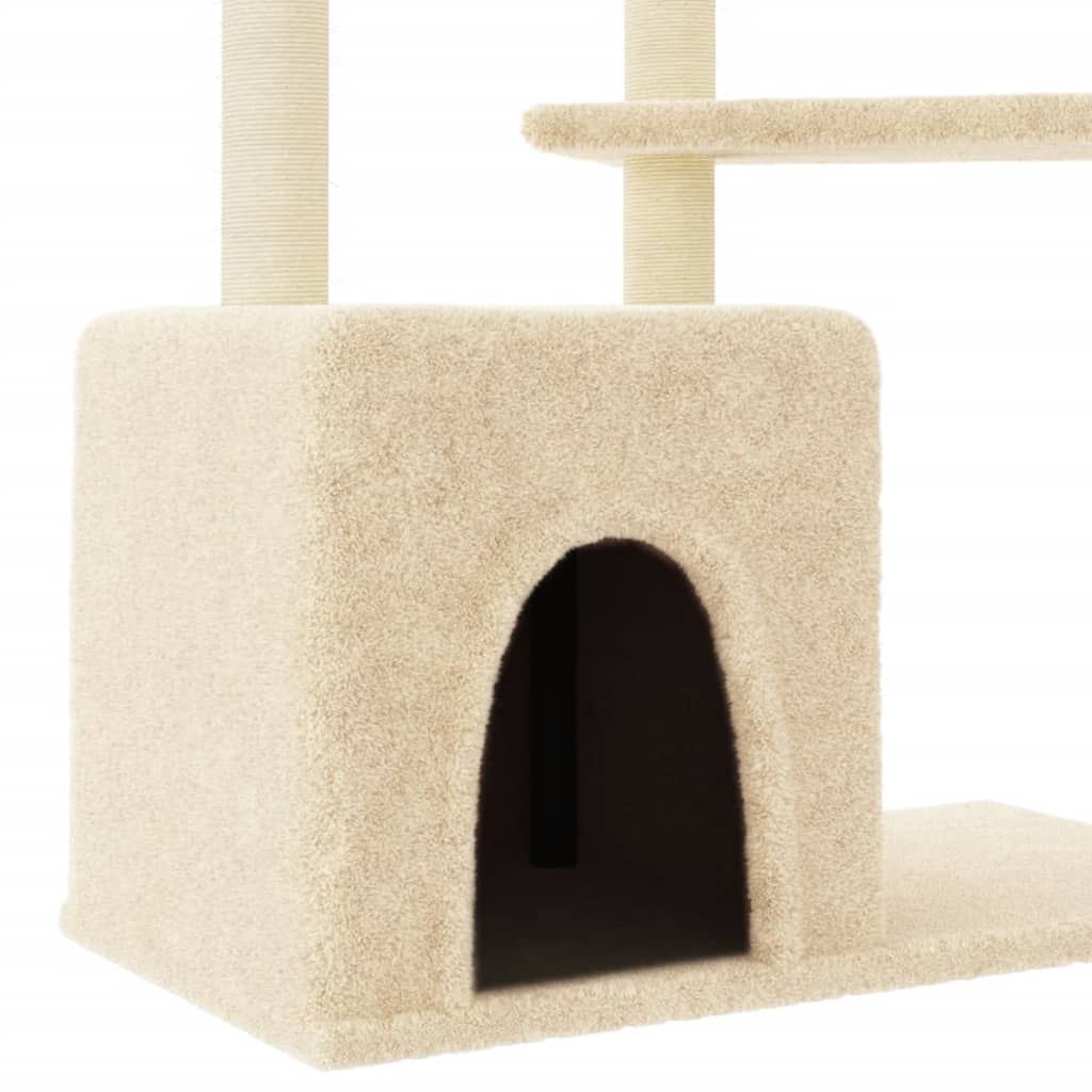 Cat house with sisal rope and scratching post, cream, 107.5 cm