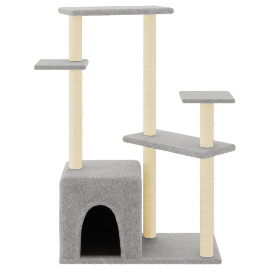 Cat house with sisal rope and scratching post, light grey, 107.5 cm