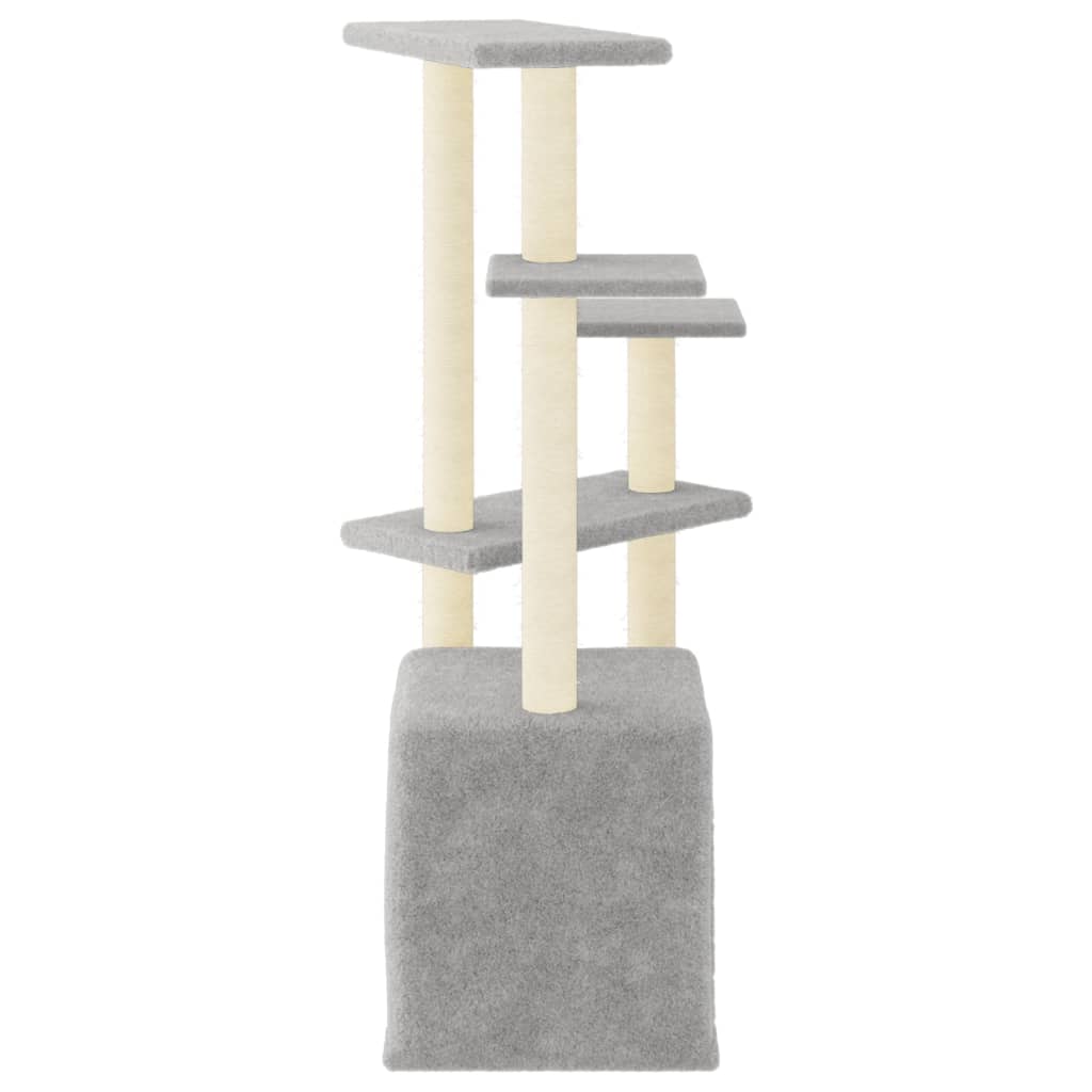 Cat house with sisal rope and scratching post, light grey, 107.5 cm