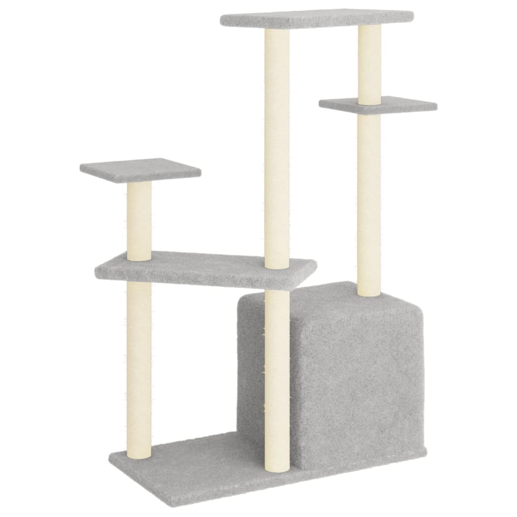 Cat house with sisal rope and scratching post, light grey, 107.5 cm