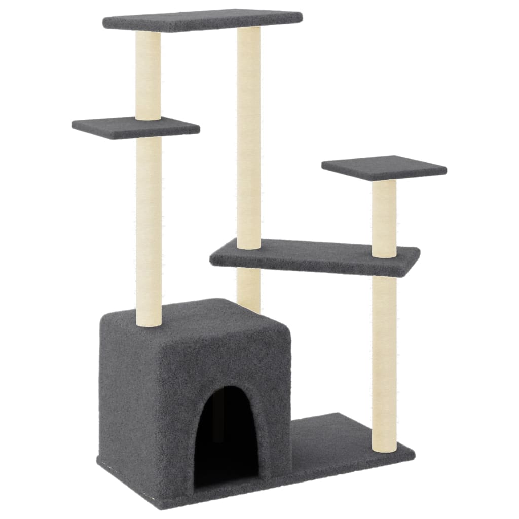 Cat house with sisal rope scratching post, dark grey, 107.5 cm