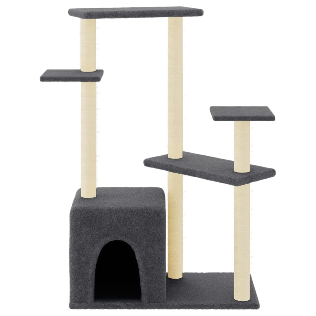 Cat house with sisal rope scratching post, dark grey, 107.5 cm