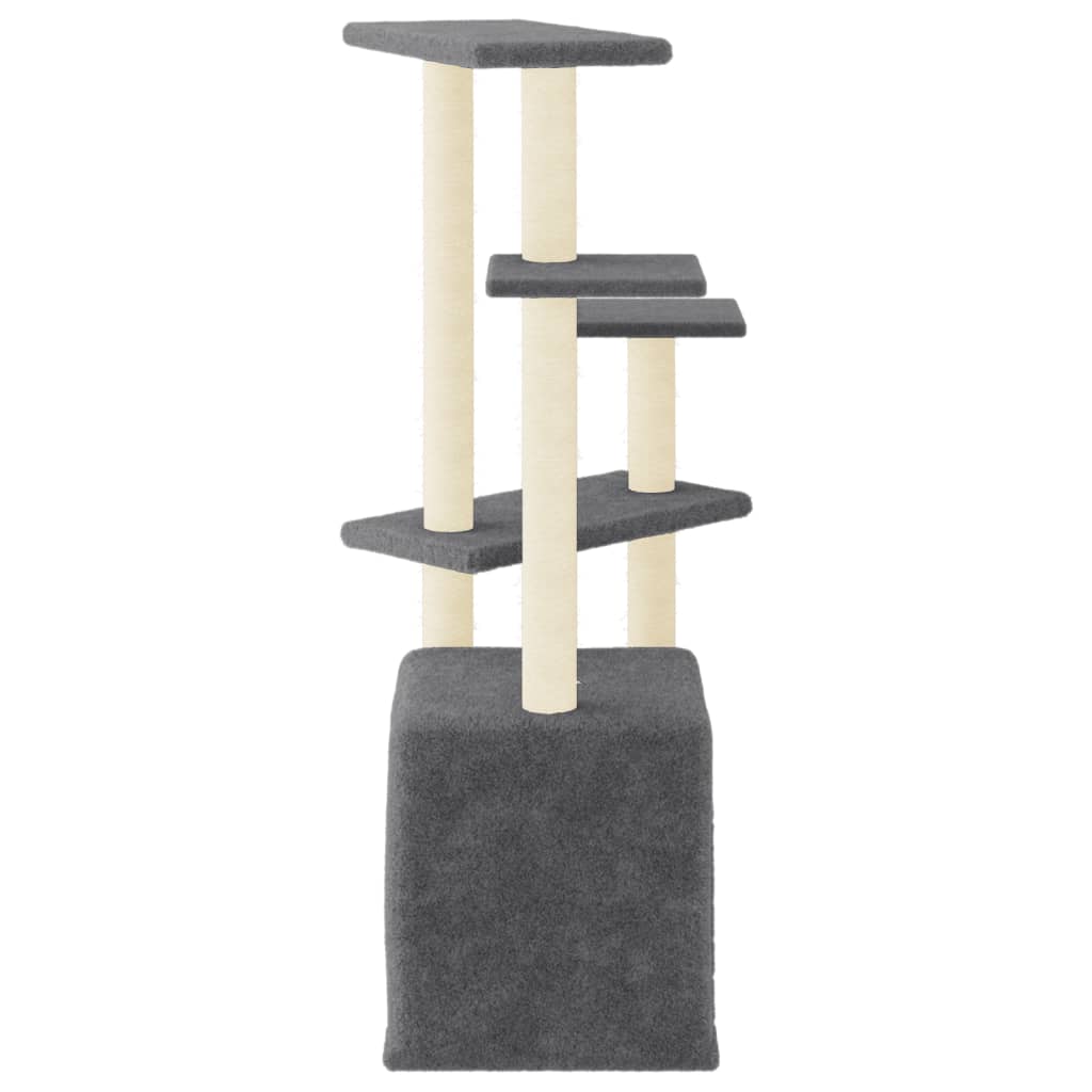 Cat house with sisal rope scratching post, dark grey, 107.5 cm