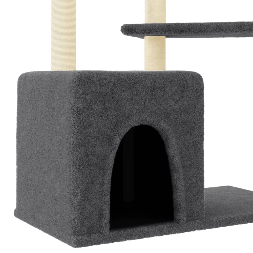 Cat house with sisal rope scratching post, dark grey, 107.5 cm