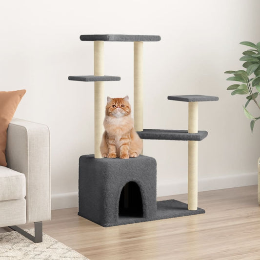 Cat house with sisal rope scratching post, dark grey, 107.5 cm