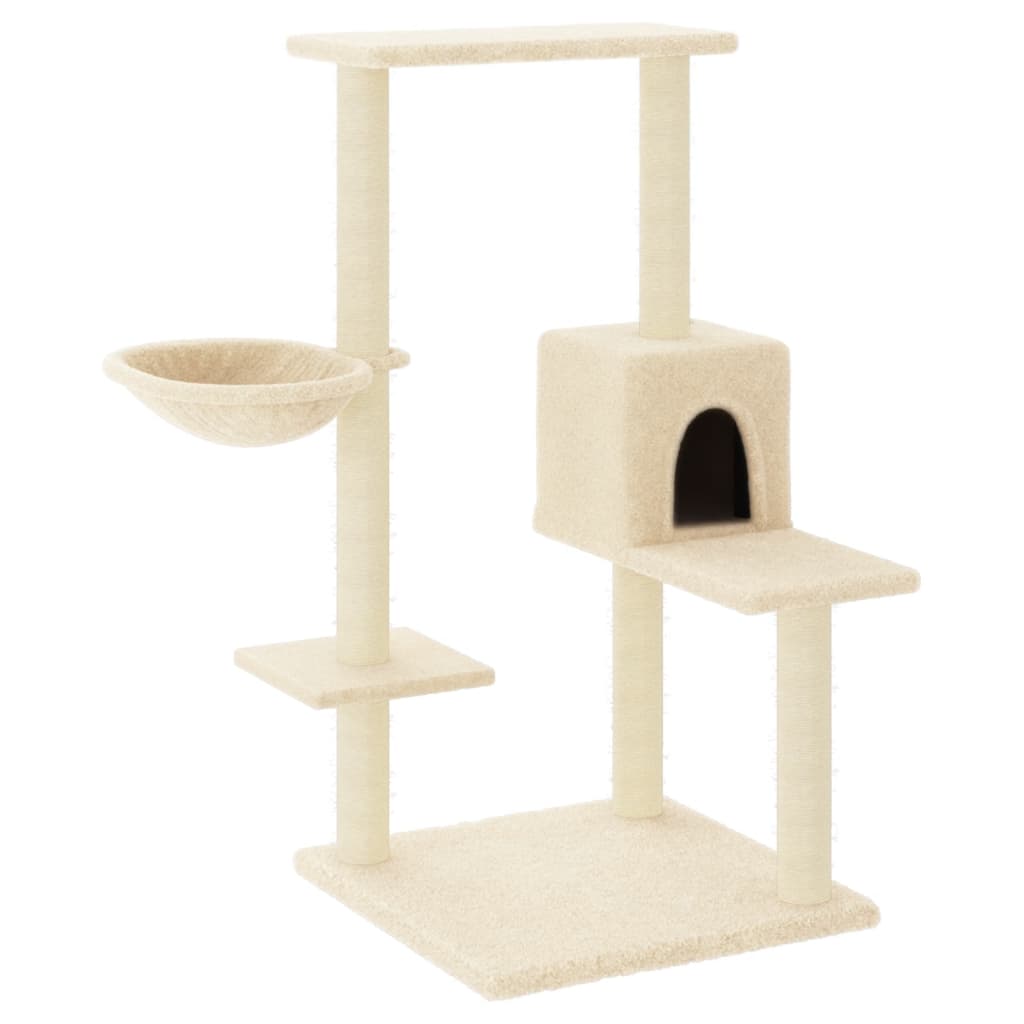 Cat house with sisal rope scratching posts, cream, 95 cm