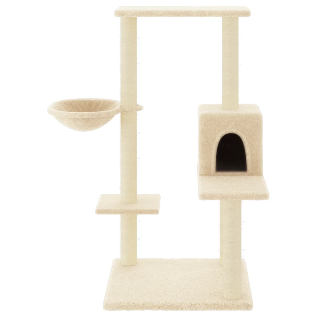 Cat house with sisal rope scratching posts, cream, 95 cm