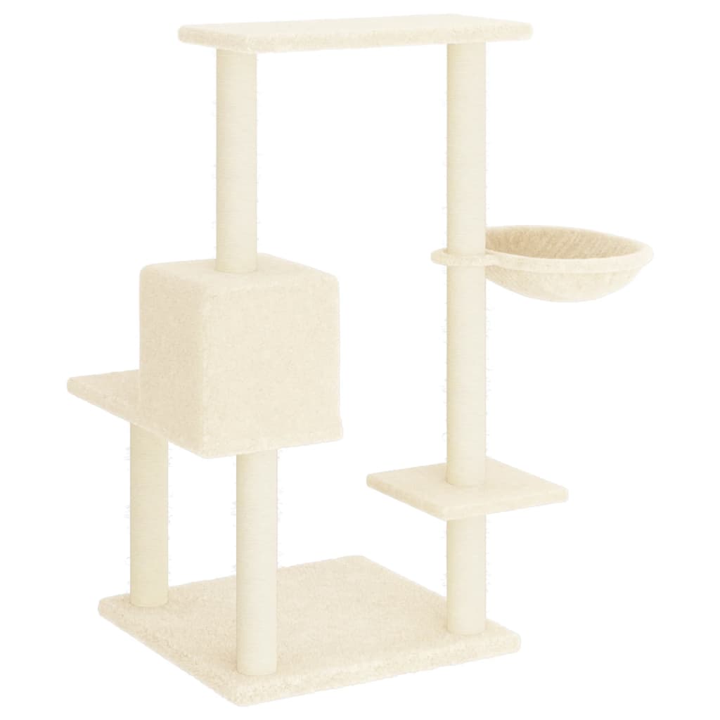 Cat house with sisal rope scratching posts, cream, 95 cm