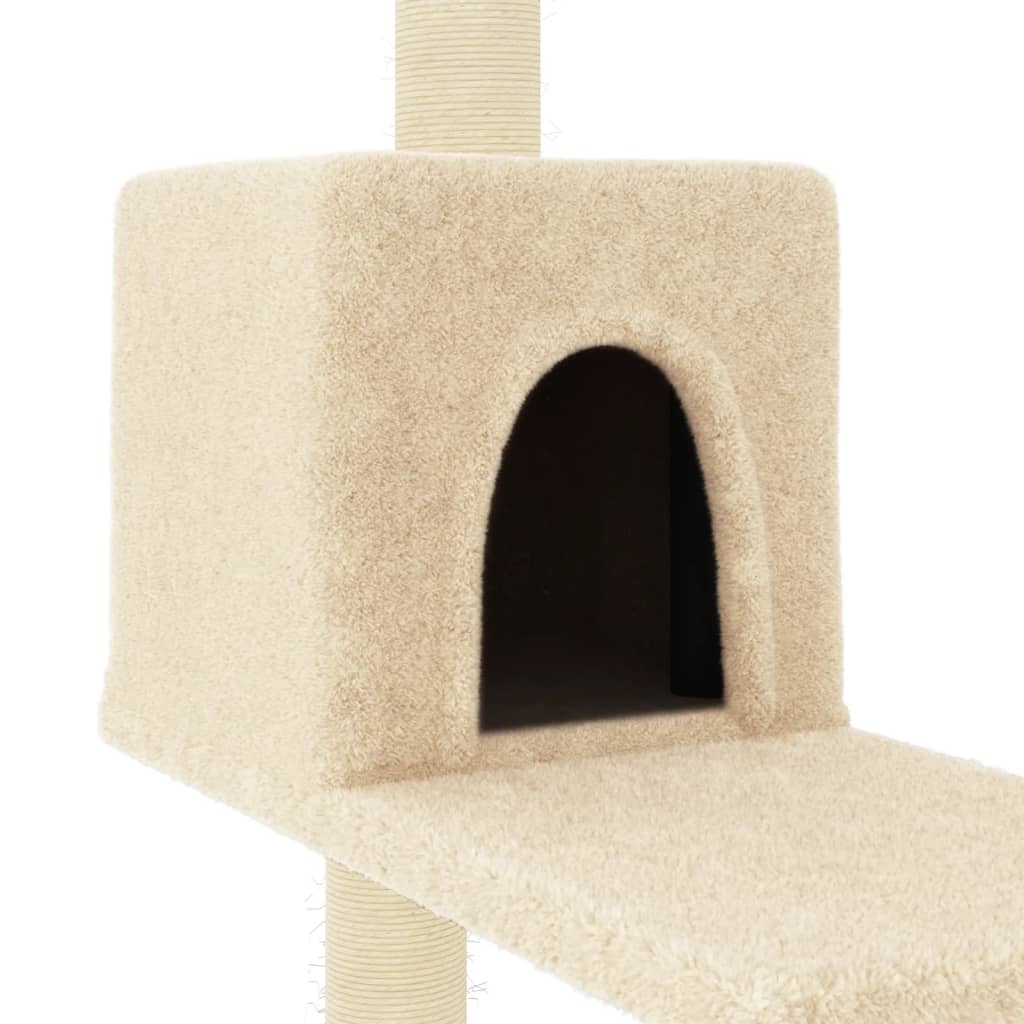 Cat house with sisal rope scratching posts, cream, 95 cm