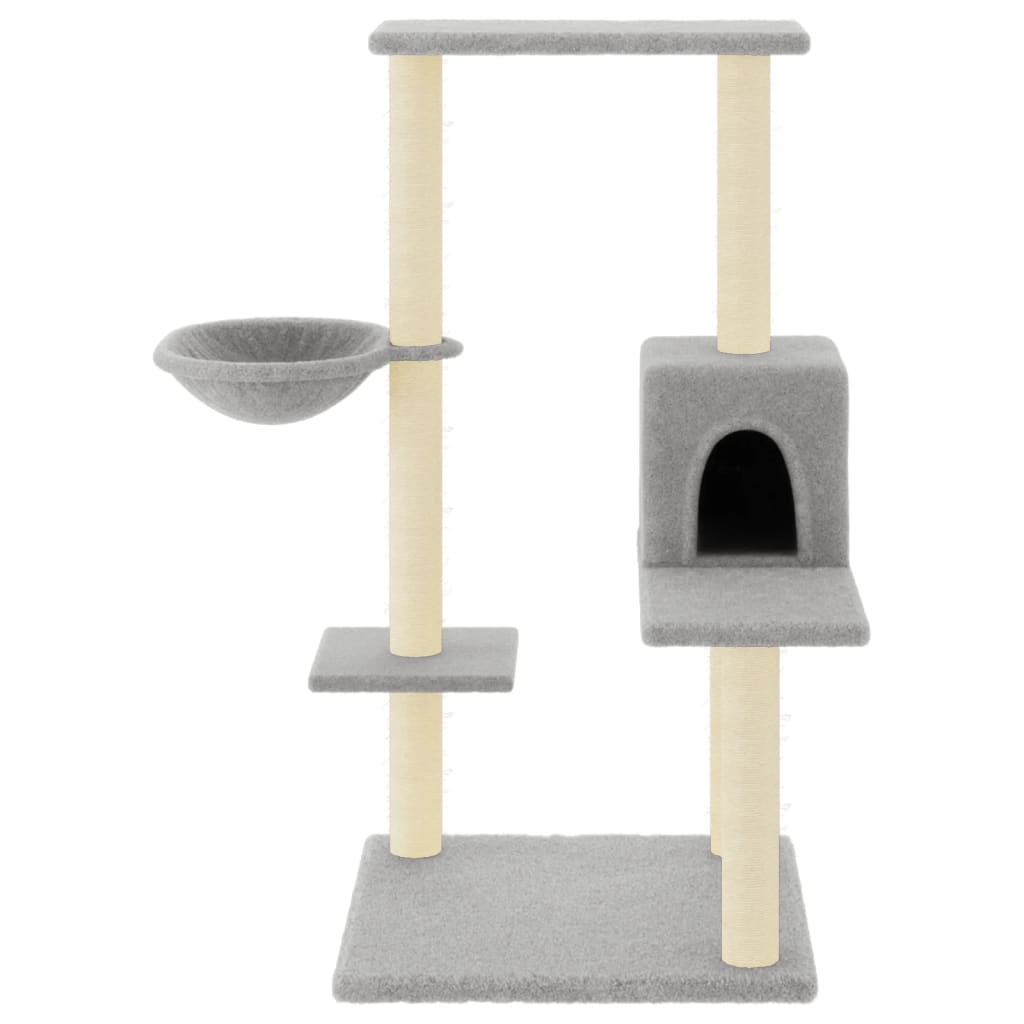 Cat house with sisal rope scratching posts, light grey, 95 cm