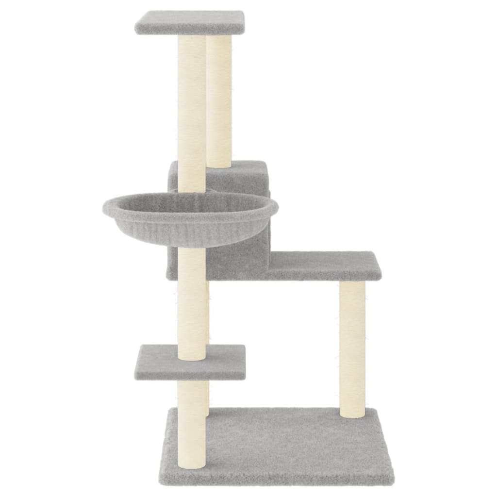 Cat house with sisal rope scratching posts, light grey, 95 cm