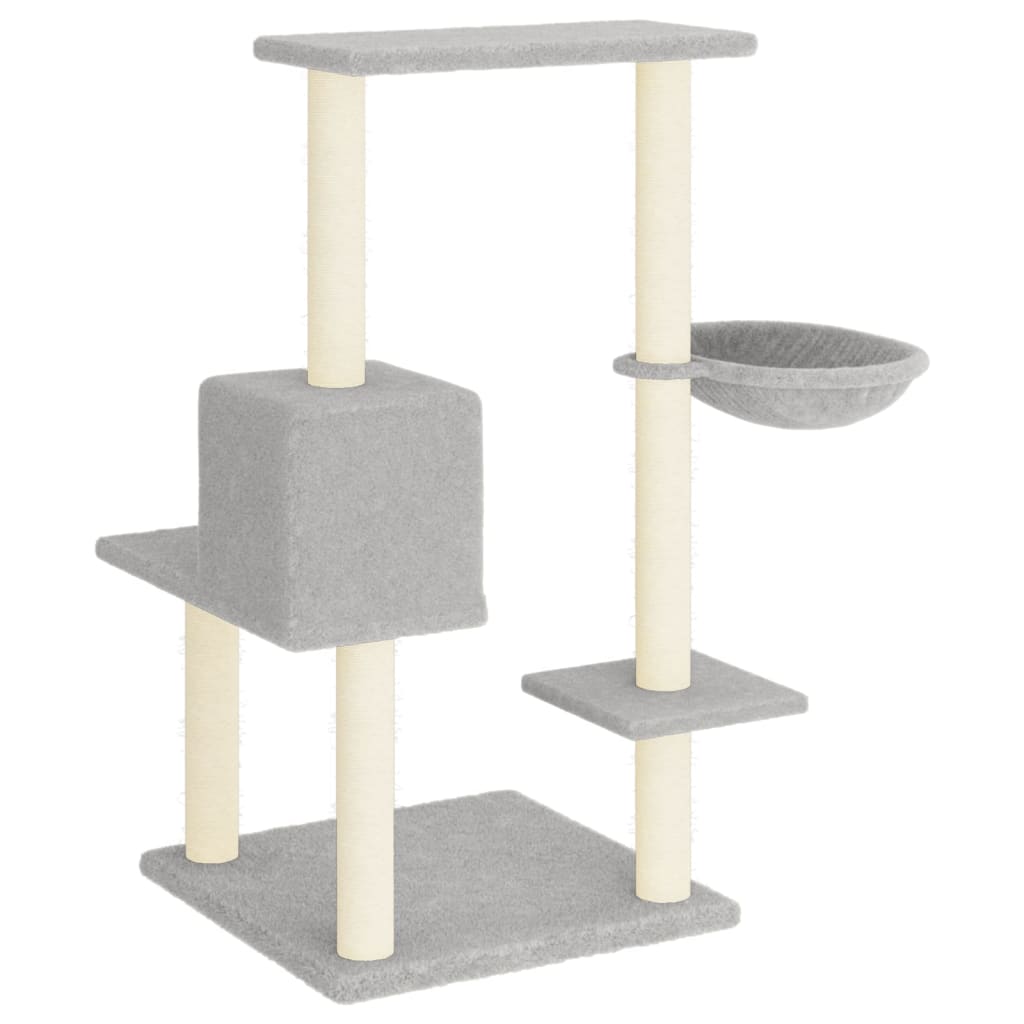 Cat house with sisal rope scratching posts, light grey, 95 cm