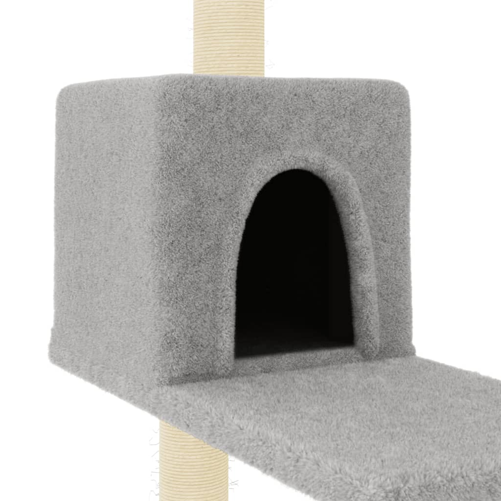 Cat house with sisal rope scratching posts, light grey, 95 cm