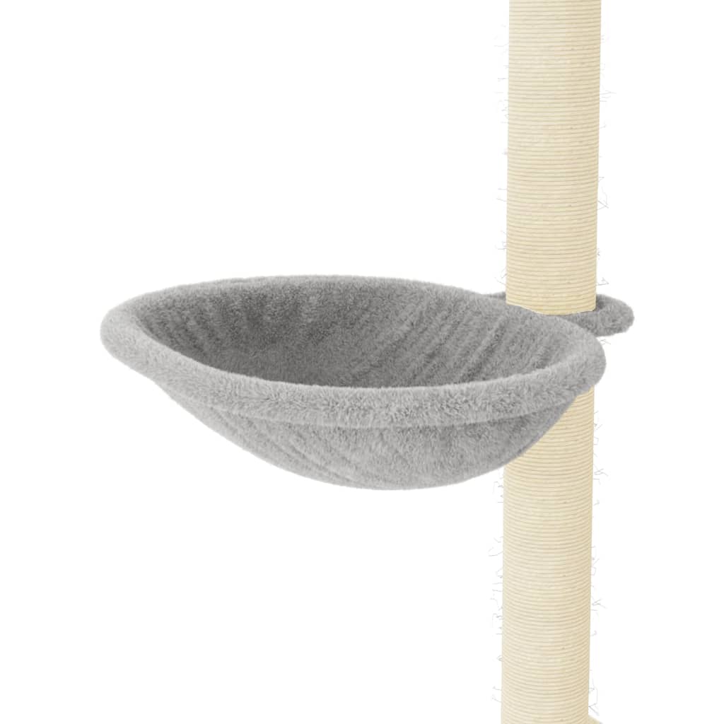 Cat house with sisal rope scratching posts, light grey, 95 cm