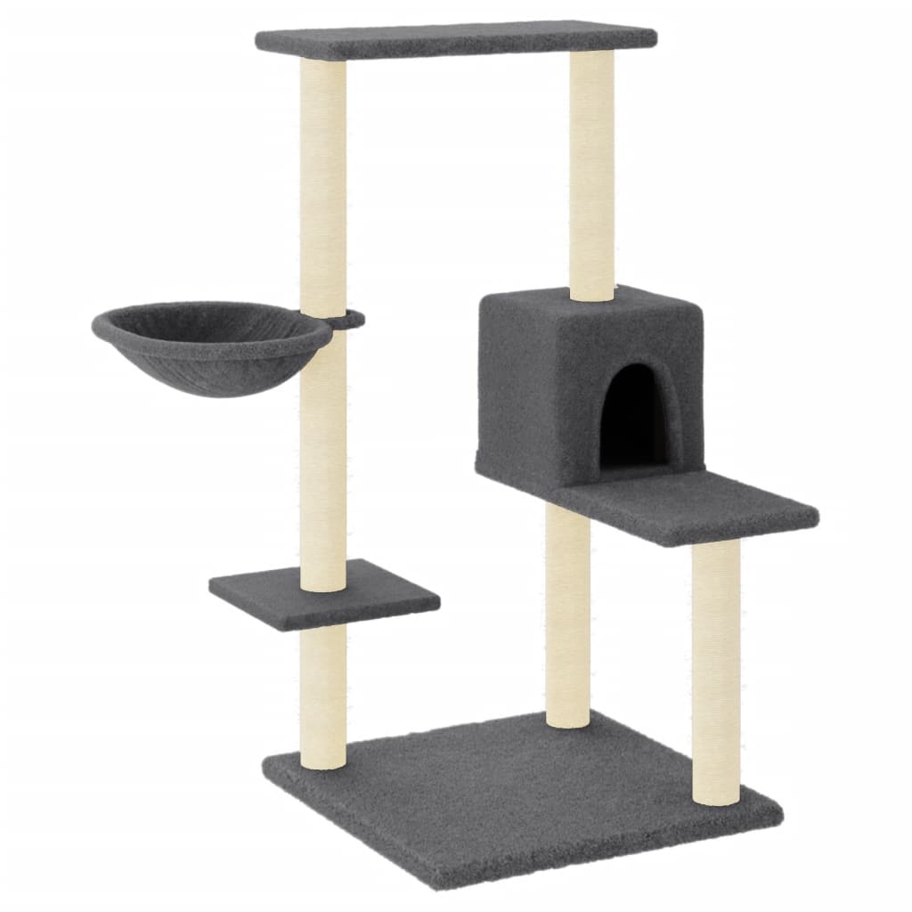 Cat house with sisal rope scratching posts, dark grey, 95 cm