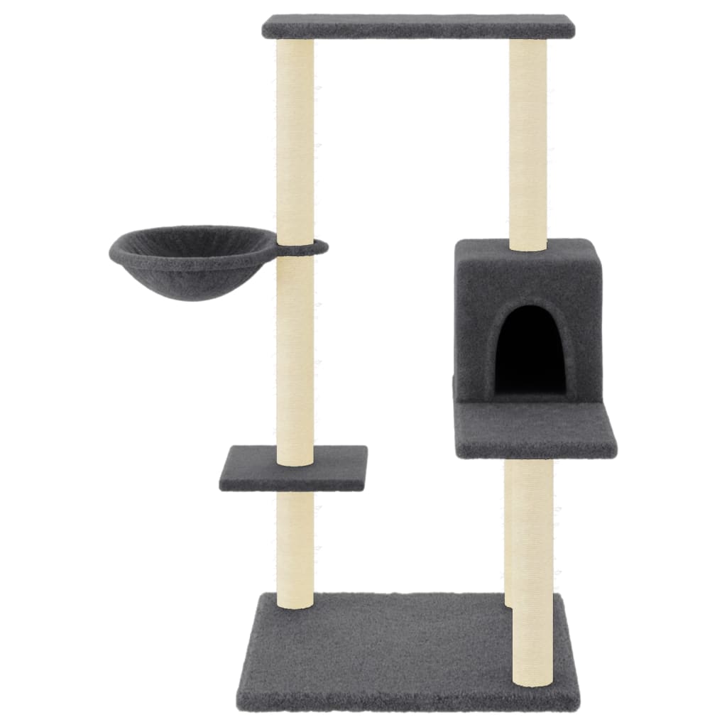 Cat house with sisal rope scratching posts, dark grey, 95 cm