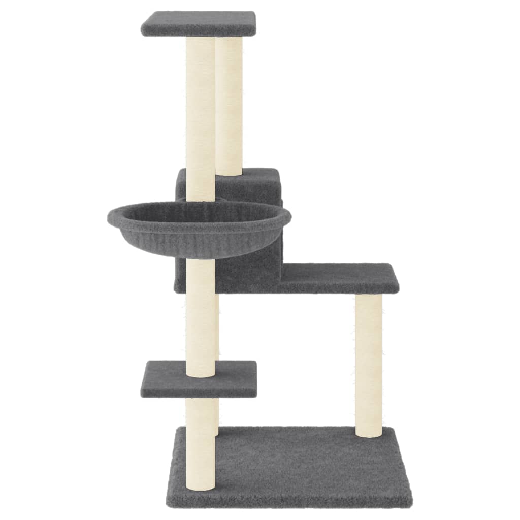 Cat house with sisal rope scratching posts, dark grey, 95 cm