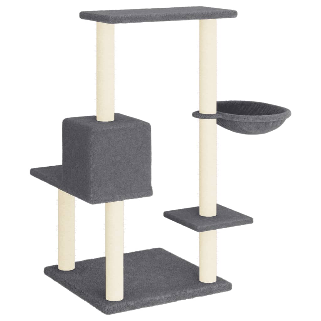 Cat house with sisal rope scratching posts, dark grey, 95 cm