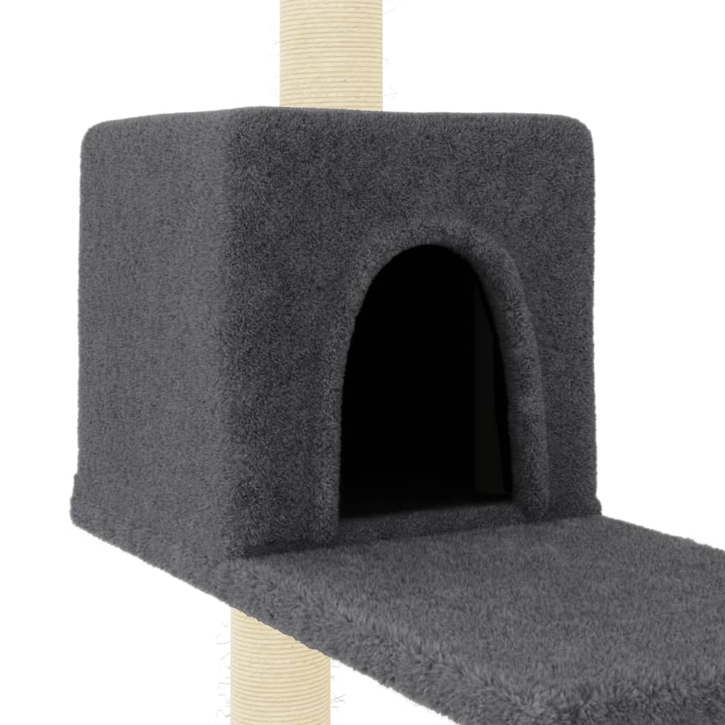 Cat house with sisal rope scratching posts, dark grey, 95 cm