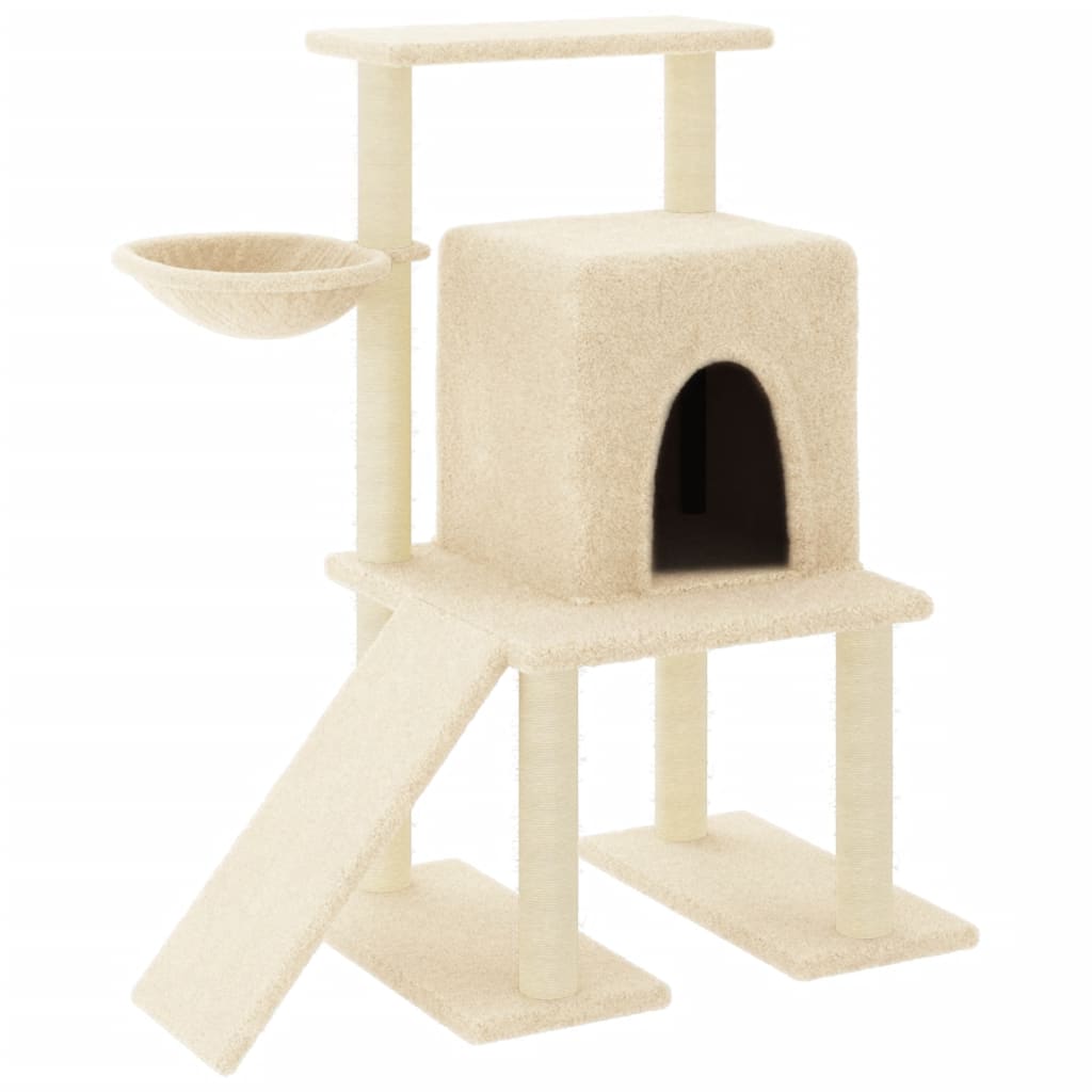 Cat house with sisal rope scratching posts, cream, 96.5 cm