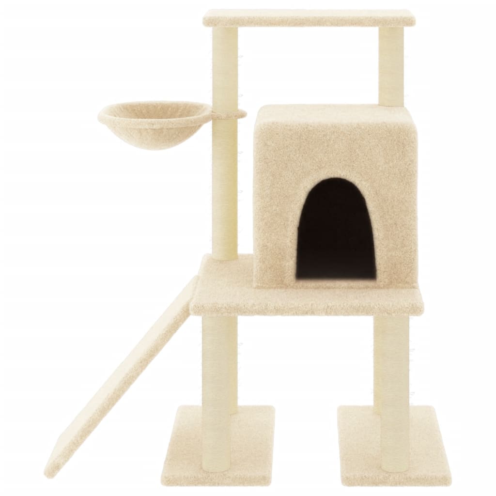 Cat house with sisal rope scratching posts, cream, 96.5 cm