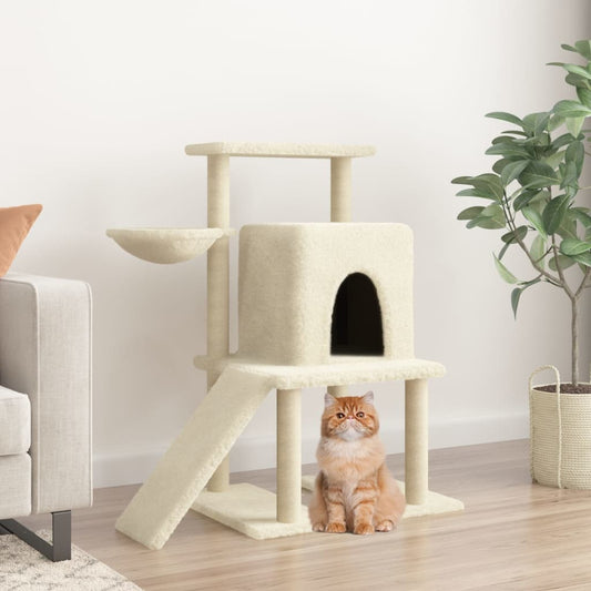 Cat house with sisal rope scratching posts, cream, 96.5 cm