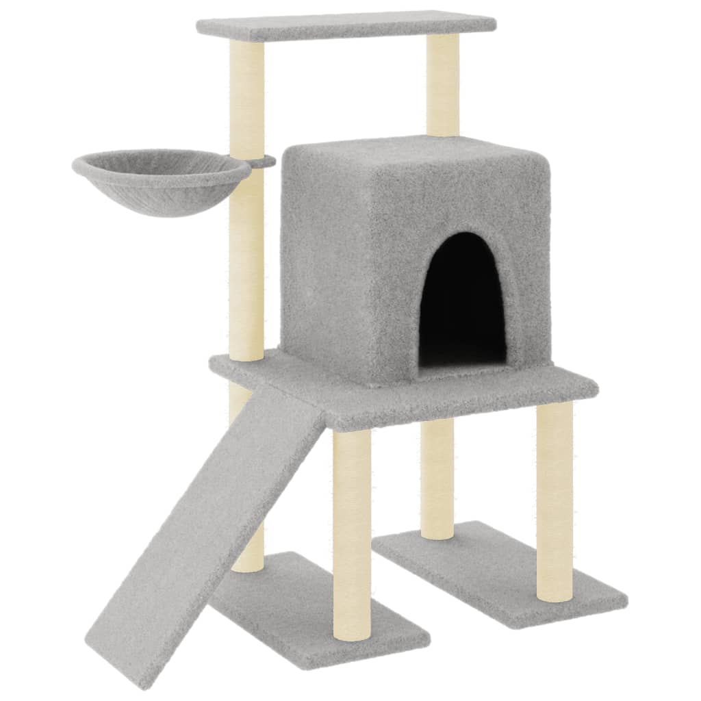 Cat house with sisal rope scratching posts, light grey, 96.5 cm