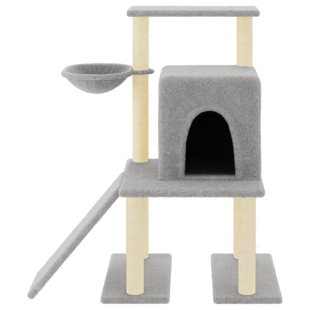 Cat house with sisal rope scratching posts, light grey, 96.5 cm