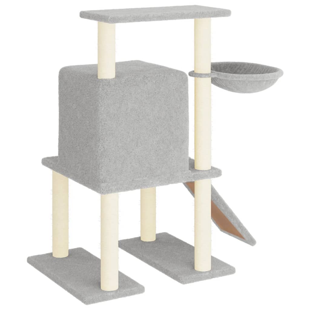 Cat house with sisal rope scratching posts, light grey, 96.5 cm