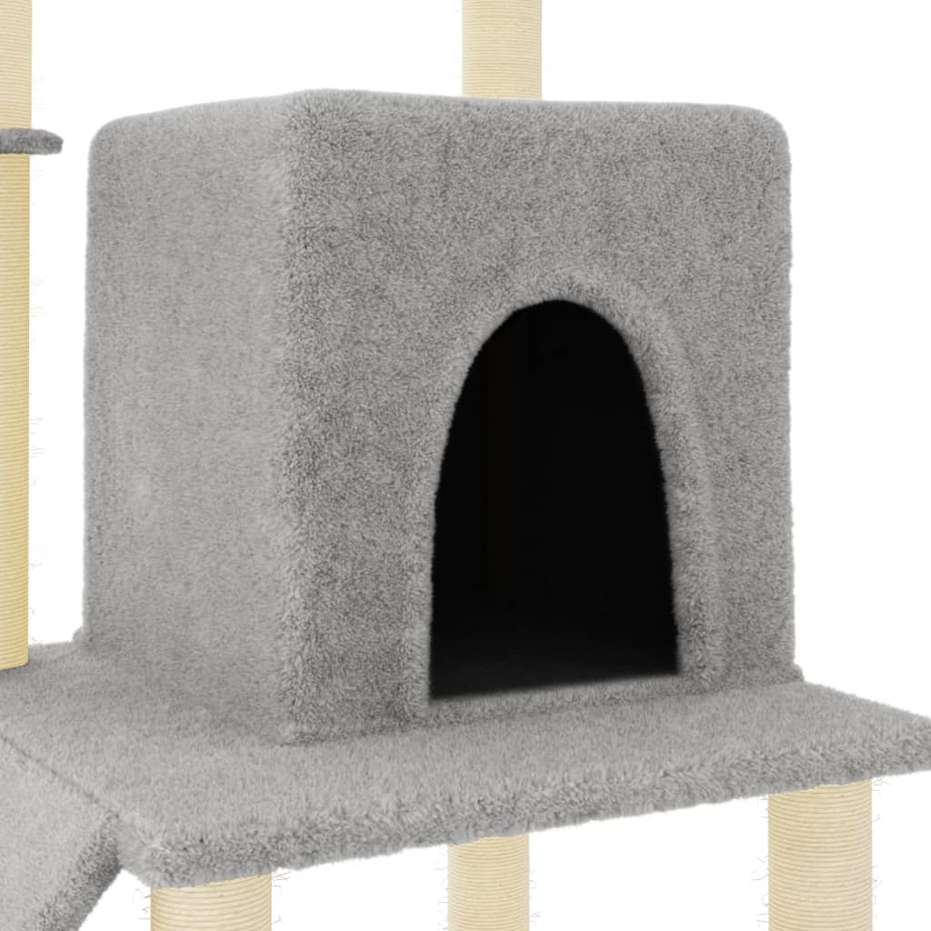 Cat house with sisal rope scratching posts, light grey, 96.5 cm