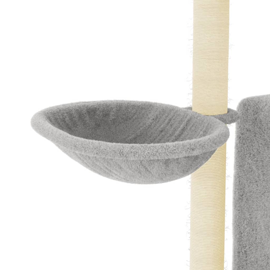 Cat house with sisal rope scratching posts, light grey, 96.5 cm