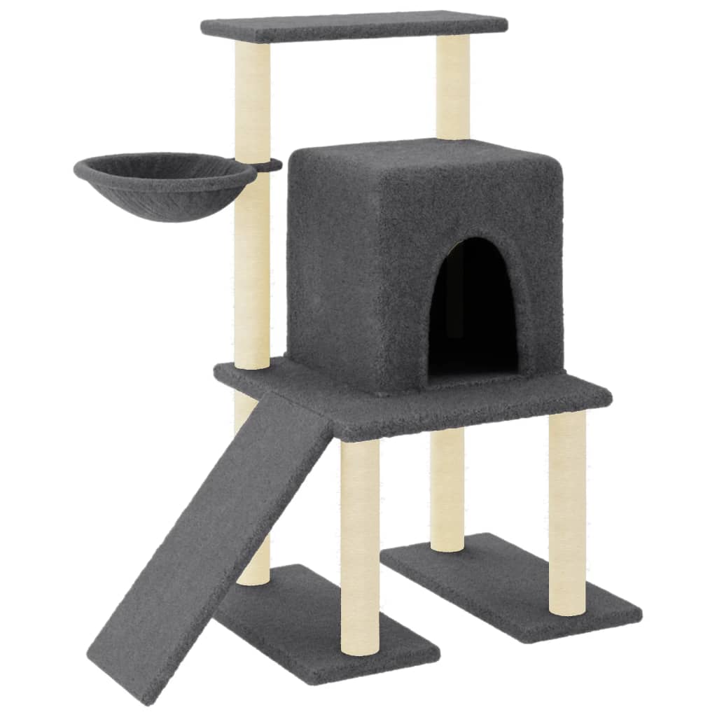 Cat house with sisal rope scratching posts, dark grey, 96.5 cm