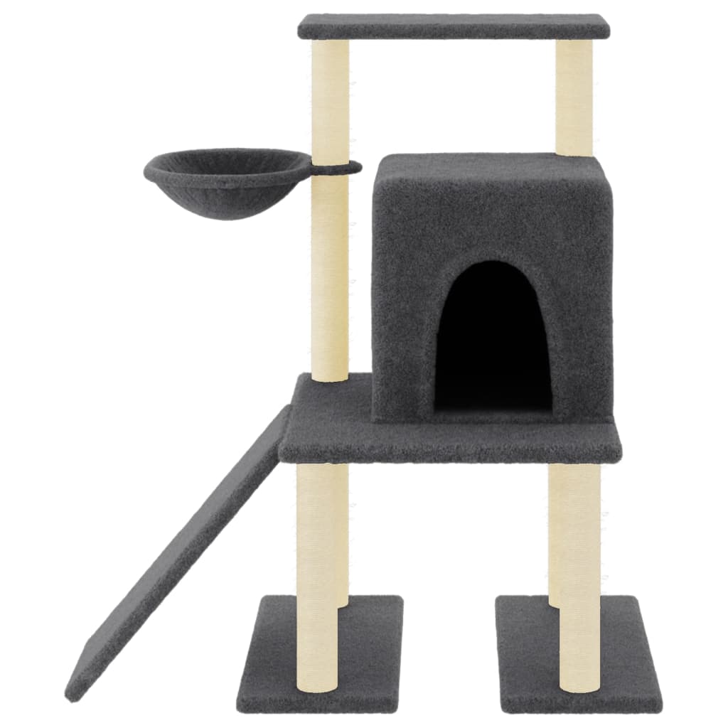 Cat house with sisal rope scratching posts, dark grey, 96.5 cm